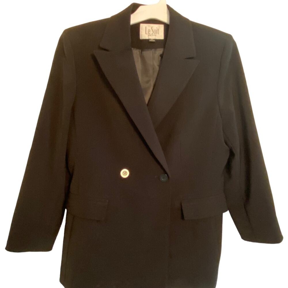 Le Suit Blazer Double-breasted Jacket Womens Solid Black Size 8 8P